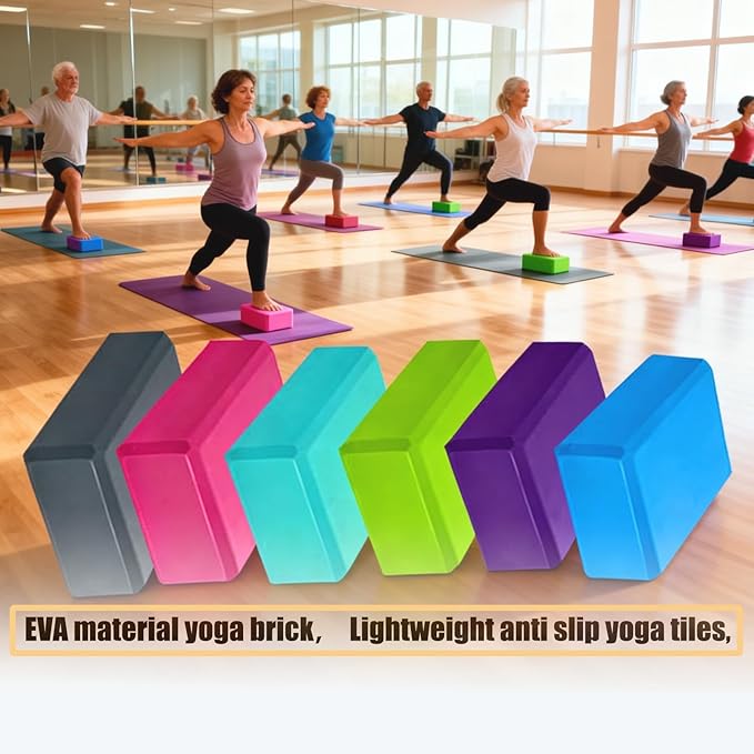 24 Pcs Foam Yoga Blocks Lightweight Non-Slip Supportive Yoga Bricks Yoga Props Accessories for Women Men, Stretching and Meditation (6 Colors)