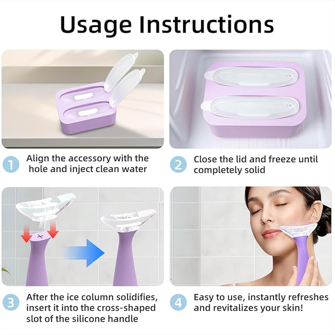 Ice Roller for Face and Eye with Ice Tong, Ice Mold for Face for Women Reducing Puffiness and Lighten Dark Circle and Soothing Skin, Purple