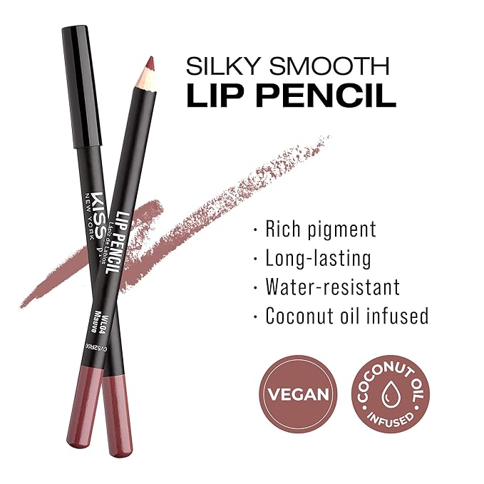 KISS New York Professional Slim Lip Pencil, Creamy Soft Lip Liner, Smooth Long-Lasting Rich Lip Color, Natural Lip Makeup, Water-Resistant Lip Crayon (Mauve)
