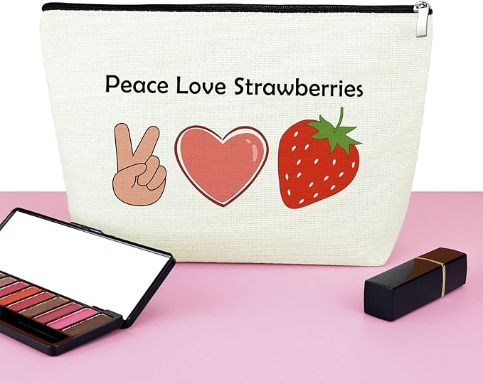 Mxrymvu Fruit Lover Gift Makeup Bag Funny Strawberry Cosmetic Bag Strawberry Themed Gifts Valentine's Gifts for Her Girlfriend Wife Couple Cute Birthday Gifts Strawberry Print Travel Cosmetic Pouch