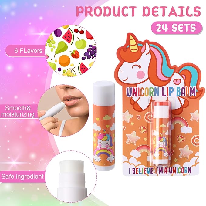 24 Sets Unicorn Party Favors Lip