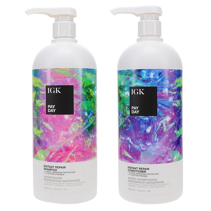 IGK PAY DAY Instant Repair Shampoo & Conditioner Set | Repairs Damage + Boosts Strength | Vegan + Cruelty-Free | 33.8 oz (Pack of 2)