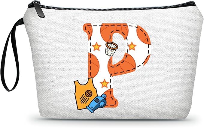 ARIOSEY Basketball Gifts Monogrammed Cosmetic Travel Makeup Bag Basketball Accessories Graduation Birthday Gifts for Girls Coaches Daughters Team Friend Mom Player-P