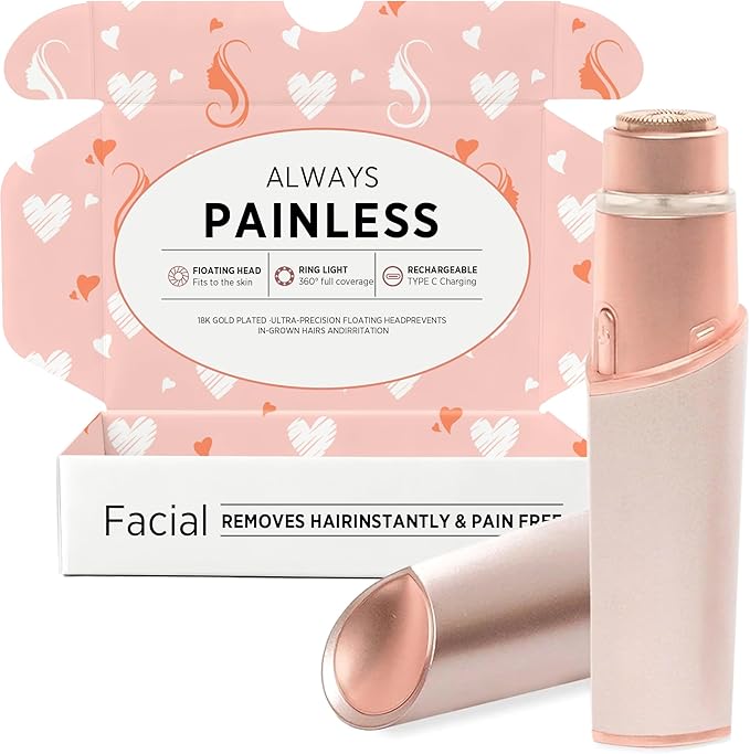 Facial Hair Removal for Women: Electric Hair Removal Device - Rechargeable Painless Face Razor for Chin Upper Lip Peach Fuzz with Light Gifts for Women(Rose Gold)