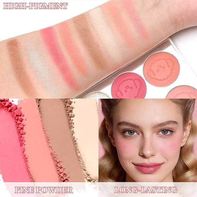 8 Colors Face Matte Blush Palette, Highlight and Contour Blusher Facial Cheek Contour Makeup Pallet, Women Natural Nude Makeup Brighten Skin Tone Portable Makeup Blush(8 Colors Blush Palette)