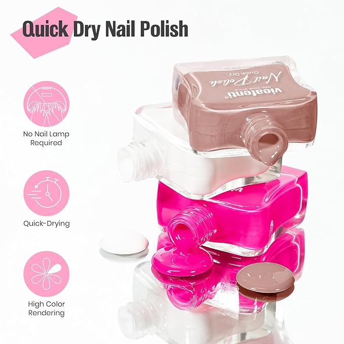 Bright Hot Pink Nail Polish Quick Dry 15 ml - High Pigment Air Dry DIY Nail Art - Salon-Quality Manicure at Home