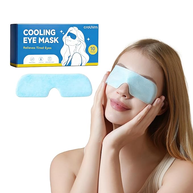 CROUVM Hydrogel Self Cooling Eye Masks, Cold Compress Eye Patches for Puffy Eyes, Fast Relief for Screen Fatigue & Eye Strain, Travel Ready Gel Eye Masks, 10 Pack Individually Wrapped