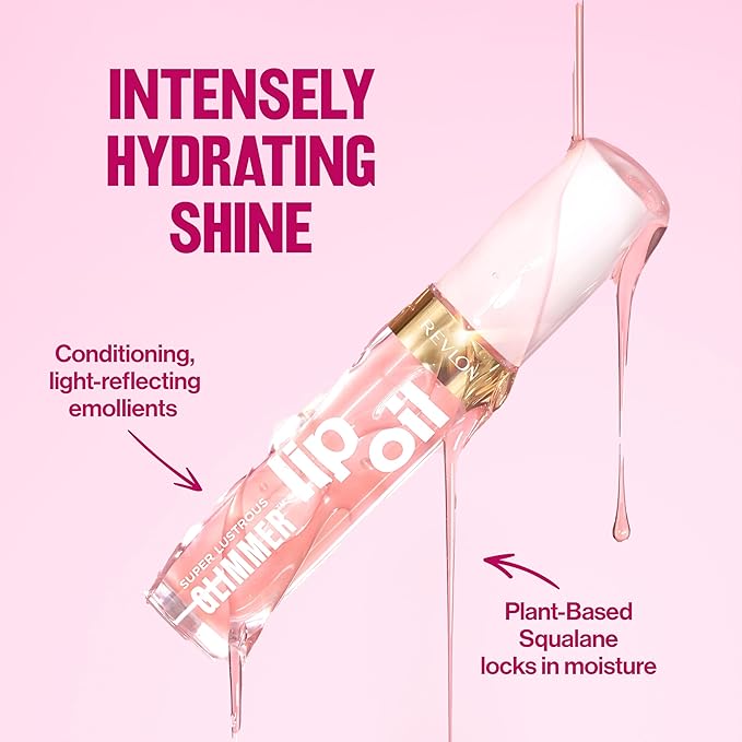 REVLON Super Lustrous Glimmer Lip Oil, Moisturizing & Tinted, Shiny Finish, Made with Plant-Based Squalane, 003 Glow Mama, 0.13 fl oz