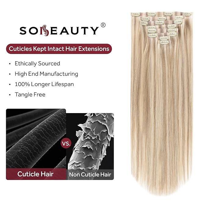 Clip in Hair Extensions Real Human Hair Seamless Clip Ins 100% Remy Hair Extensions PU Weft Golden Blonde Mix Light Blonde Thick&Invisible #P16A/22A 18Inch 120G 8PCS