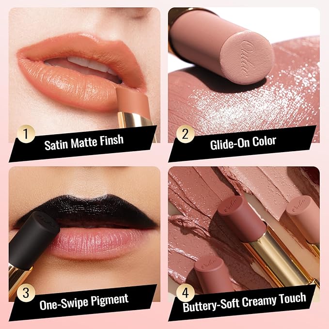 Oulac Color Rich Satin Lipstick - Red Brown Full Coverage Lip Color, Creamy Silky-Smooth, Moisturizing, Satin Matte Finish, Infused With Shea Butter, Vegan & Clean Beauty, 4g, SG14 Blair
