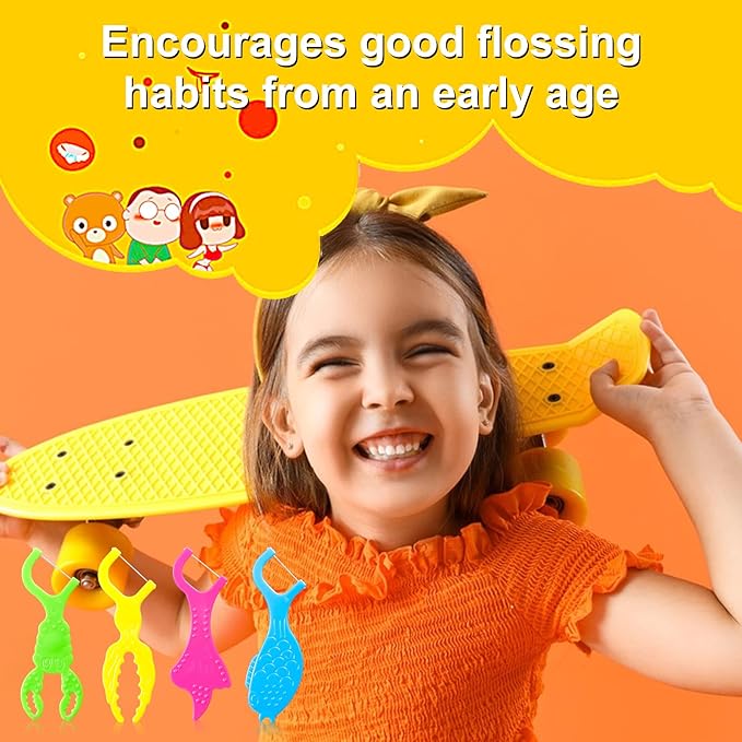 FAMILIFE Kid Floss Picks, 120 Pcs Kid's Dental Floss Pick Without Fluoride, Kid Flossers with 4 Travel Handy Cases, Helps to Fight Tooth Decay and Keep Your Kids’ Teeth Clean