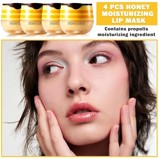 Bee Lip Balm Honey Pot,4 PCS Moisturizing