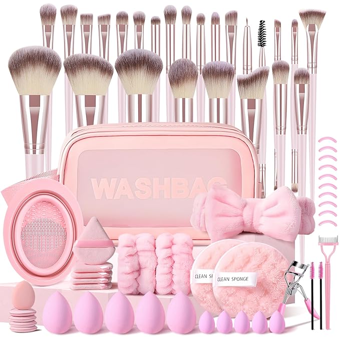 KUORYZAL Pink Makeup Brushes Set Professional 66Pcs with Case Premium Synthetic for Foundation Concealer Blush Eyeshadow Powder Contour Makeup Brush Kit Face Eye Make up Brushes & Tools