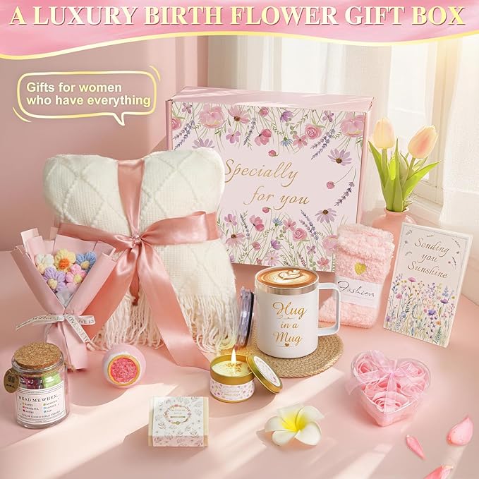 Valentines Day Gifts for Her Women Girlfriend Wife Daughter, 11 Pcs Birthday Gifts for Women Mom Her Best Friend Sister Grandma, Self Care Gift Get well Relaxing Spa Thank you Sympathy Gift Basket Set