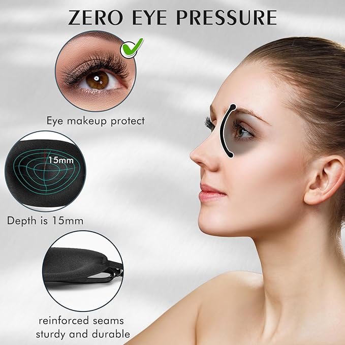 Bonuci 20 Pack Sleep Mask Blackout 3D Eye Mask for Ultralight Sleeping Night Blindfold Eye Covers with Adjustable Strap for Men Women Travel Gift Back and Side Sleeper (Black Bulk)