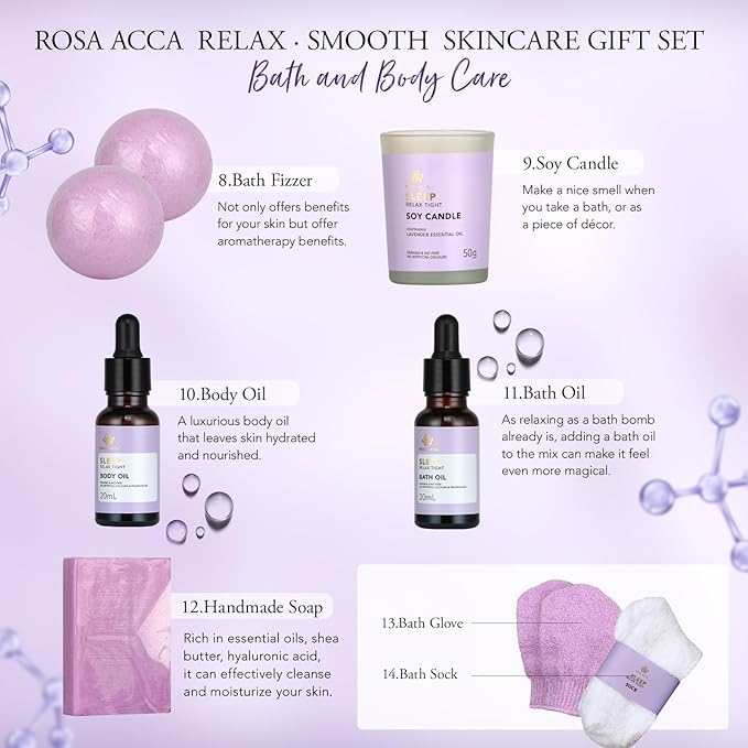 Valentines Day Gifts for Women, 30Pcs Skin Care Set, Bath & Body Gift Set, Face Cream, Essential Oil, Scented Candle, Serum, Lavender Scented, Spa Birthday Gifts, Mother's Day Gift, Christmas
