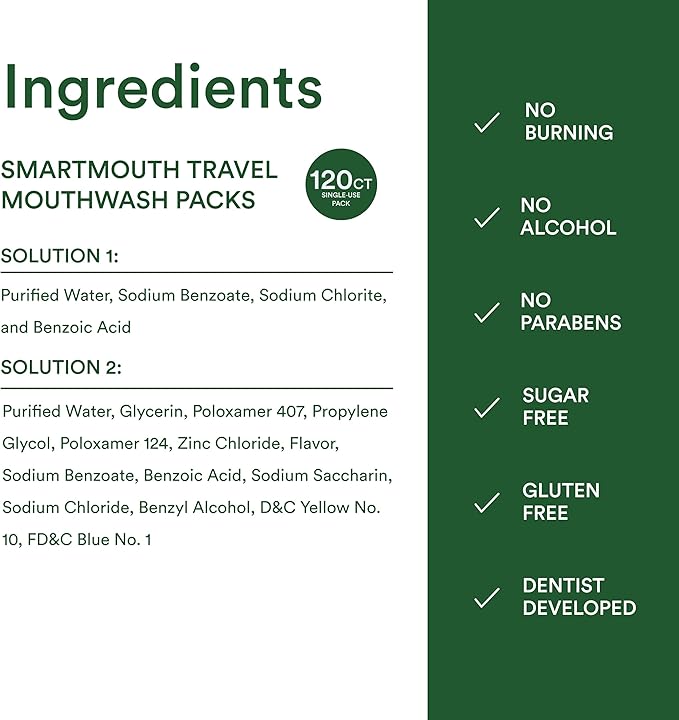 SmartMouth Original Activated Mouthwash Single Packs, Travel Mouthwash, Fresh Mint, 120 Pack