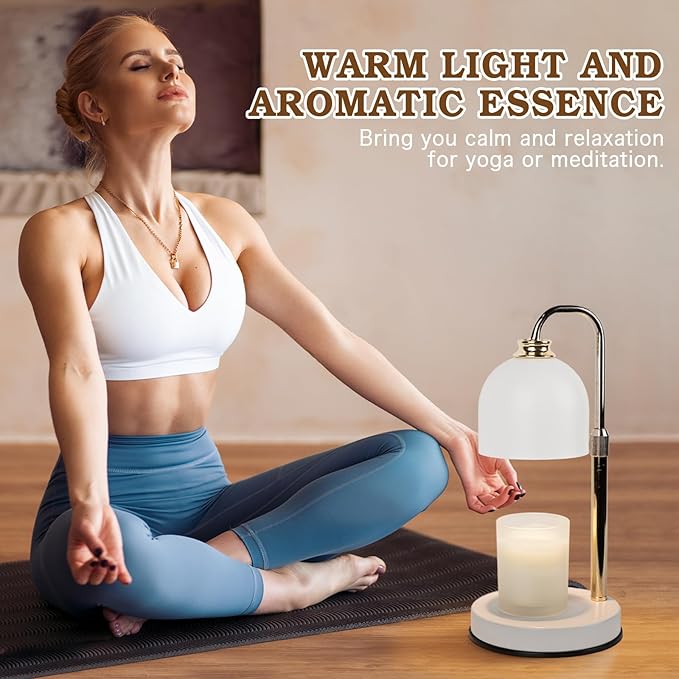 Candle Warmer Lamp with Timer Dimmable, Birthday Valentines Day Gifts for Women Mom, Modern Candle Warmer, White Candle Lamp for Jar Scented Candles, Home Decor, Wax Melt Warmer with 2 Bulbs