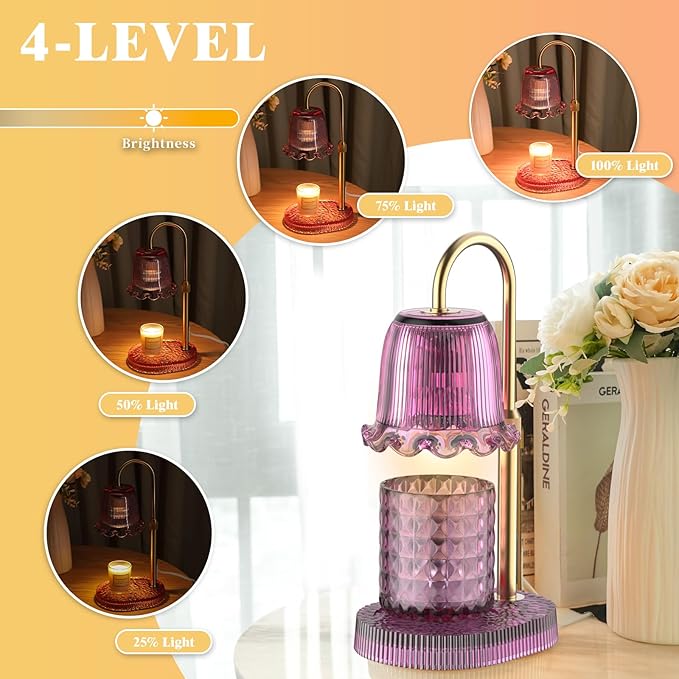 Candle Warmer Lamp with Adjustable Height - Flameless 4-Level Dimmable Wax Warmer, Timer Function & Stylish Design in Multiple Colors (pink1)