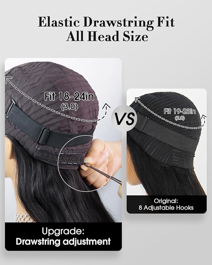 Glueless Drawstring Wigs Human Hair Pre plucked Pre Cut, 6x4 HD Lace Front Wear and Go Glueless Wig Straight with Drawstring Straight for Women 200% Density 28 inch