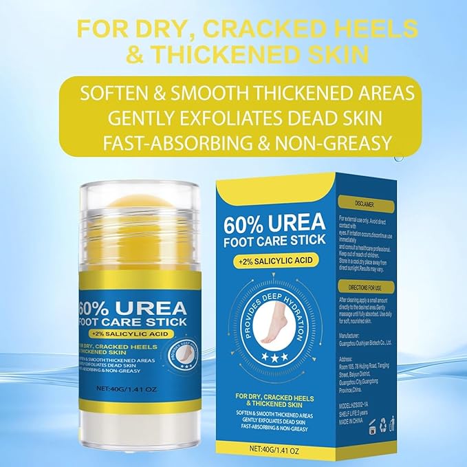 60% Urea Cream Stick Plus 2% Salicylic Acid,Foot Cream Moisturizer for Dry Cracked Feet, Knees, Elbows, Hands, Moisturizes and Hydrates,1.41 oz