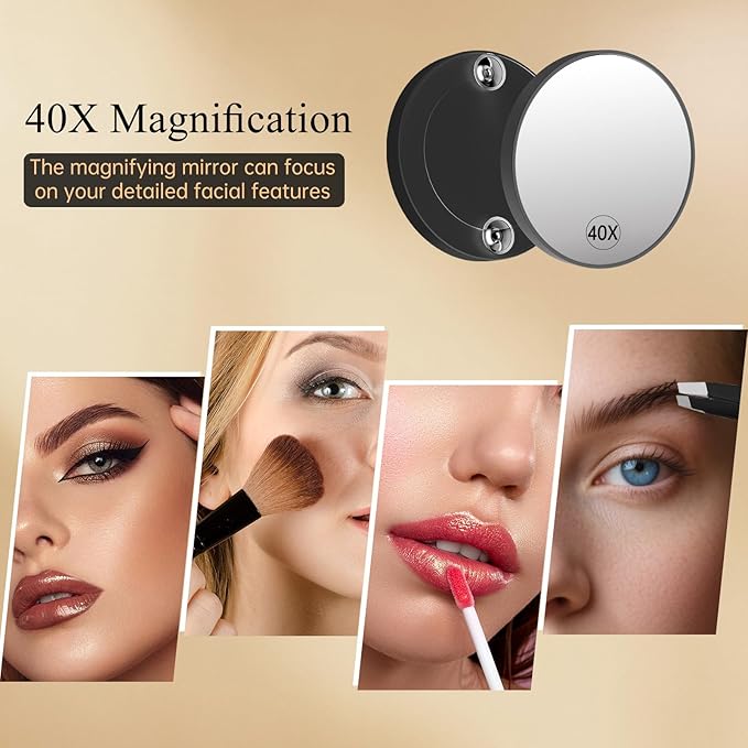 FUNTOUCH Vanity Mirror with Lights for Women Girls, Makeup Mirror Christmas Birthday Gifts for Adult Teen Kid,Detachable 40X Magnification for Vanity Desk Tabletop, Black