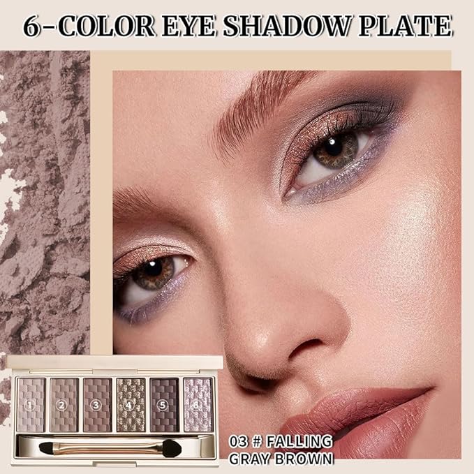 Cool Mauve Grey Eyeshadow Palette, 6 Matte & Shimmer Eye shadow – Taupe Grey, Dusty Mauve, Charcoal Plum & Silver Lilac Glitter, High Pigment, Long-Lasting Smokey Eye Makeup for Brown & Green Eyes 3