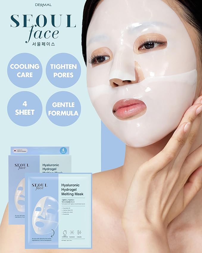 DERMAL Hyaluronic Hydrogel Melting Mask (4 Pack) - Korean Overnight Cooling Gel Face Mask with Ceramide & Nano Hyaluronic Acid - Pore Minimizing & Hydrating Ritual for Glow Skin - K-Skincare