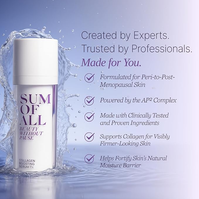 SUM OF ALL Collagen Boosting Serum Tx for Face with Vegan Peptides, Hydrating, Skin Tightening and Firming, Fragrance-Free, Menopause Skincare for Women, 1.0 fl oz