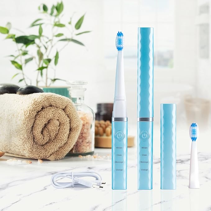 Pop Sonic USB Charge Anywhere Toothbrush (Hawaiian Blue) | Rechargeable Toothbrush w/Up to 40,000 Brush Strokes/Minute-Long-Lasting Nylon Bristles - Teens & Adult with Quadrant Pacer