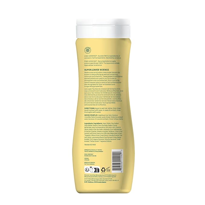 ATTITUDE Clarifying Hair Shampoo, EWG Verified, Restores Shine, Naturally Derived Ingredients, Vegan and Plant Based, Lemon Leaves and White Tea, 16 Fl Oz (Pack of 6)