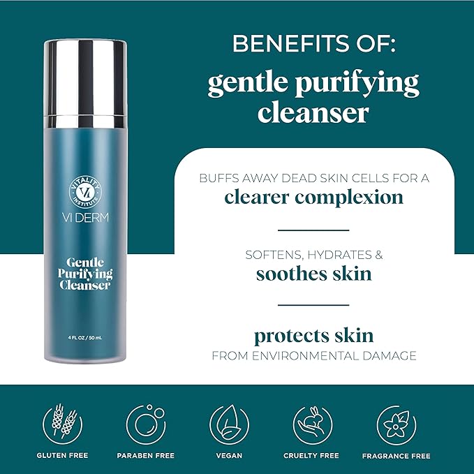 VI DERM Gentle Purifying Cleanser – Hydrating Water-Based Face Wash for Women & Men – Gentle Moisturizing Facial Cleanser with Aloe Vera, Vitamin E & Willow Bark Extract – Fragrance Free, 4 Fl Oz