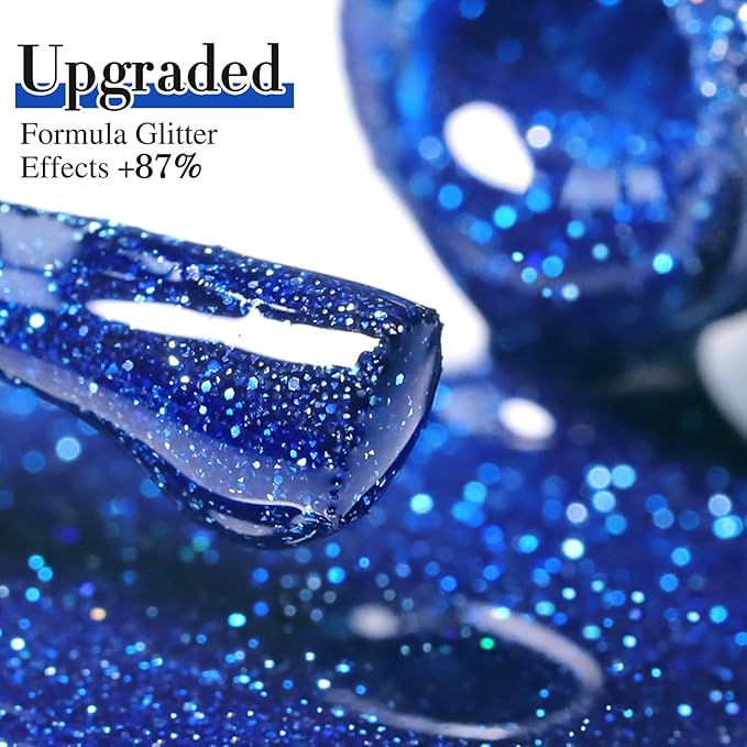 Double Rhythm 15ML Glitter Gel Polish Shimmer Reflective Holographic Color Magnetic for Nail Art Salon DIY at Home (Deep Blue-B1158)