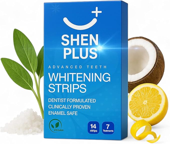 Teeth Whitening Strips – Enamel-Safe, Non-Slip Dry – 7 Treatments – Helps Remove Deep Stain with Coconut, Sage Oil, Dead Sea Salt & Lemon Peel Oil – 14 Strips
