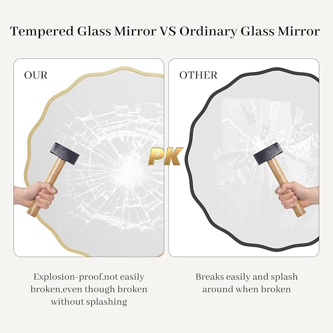 HOMECOOKIN 32 Inch Wavy Round Wall Mirror, Round Wavy Wall Mirror with Aluminum Frame for Bathroom Upgrades, Hotels, Dressing Tables,Farmhouses