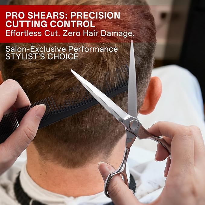 Professional Hair Cutting Scissors 6 Inch – 440C Stainless Steel Barber Shears with Convex Edge, Lightweight Ergonomic Haircut Scissors for Stylists, Apprentices & Home Use