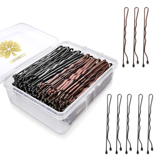 100PCS 2.4Inch Bobby Pins Black,Pain-Free Bobby Pins for All Hair Types,Brown Hair Pins for Women Girls,Hairpins for Buns with Box(Black+Brown)