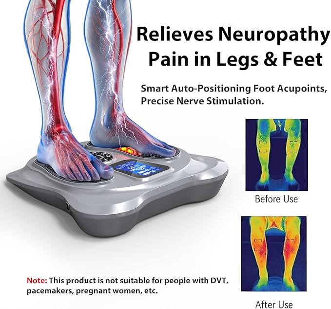 Creliver EMS Foot Massager for Neuropathy & Pain Relief, Electric Foot Circulation Stimulator for Legs & Feet, TENS Unit Muscle Stimulator for Plantar Fasciitis & Physical Therapy with 8 Pads