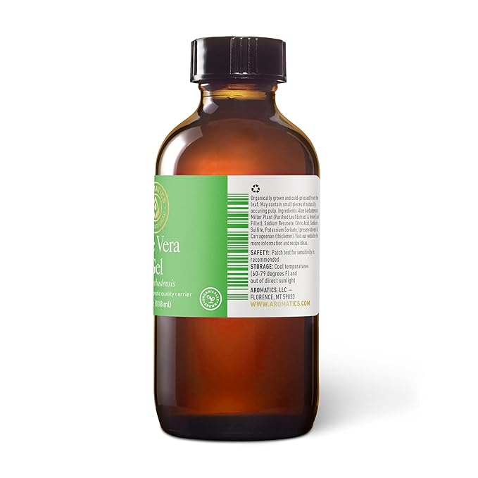 Aromatics International Aloe Vera Gel 4fl-oz – Organic Cold-Pressed, Pure Moisturizing Gel for Skin, Hydrating & Soothing, Natural Skincare Solution