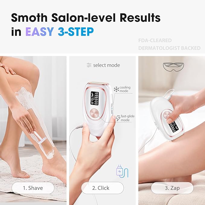 Laser Hair Removal Device, at-Home IPL Hair Removal for Women & Men - Safe 45°F Ice-Cooling Contact for Painless & Long-Lasting Results 86% Hair Reduction in 3 Weeks for Full Body, Pure White