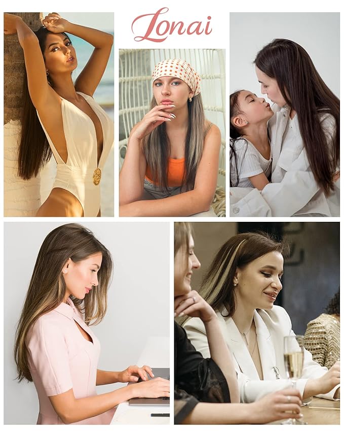 LONAI Clip in Hair Extensions, 6PCS 24" Long Black Brown with Highlight Straight Synthetic Clip On Hairpiece For Women Natural Hair For Daily Use Cosplay Party
