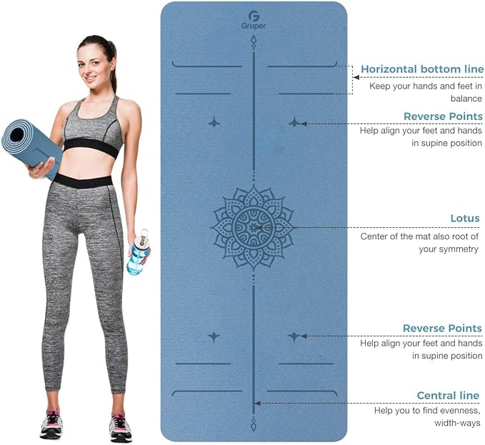 Yoga Mat Non Slip TPE Extra Wide Yoga Mat with Alignment Mark, 72"L x 32"W x 0.32"/0.24"Th (183cm x 80cm x 8mm/6mm), Anti-Tear Exercise Mat with Carrying Strap and Bag, Workout Mats for Yoga, Pilates