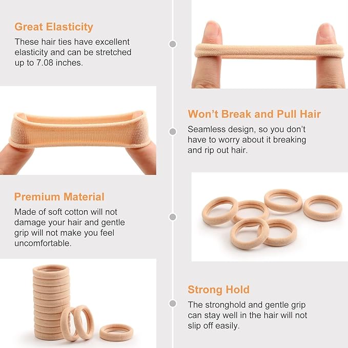 100 Pcs Thick Seamless Tan Hair Ties, Ponytail Holders Hair Accessories No Damage for Thick Hair Valentine's Day Gift(Light Blonde Colors)