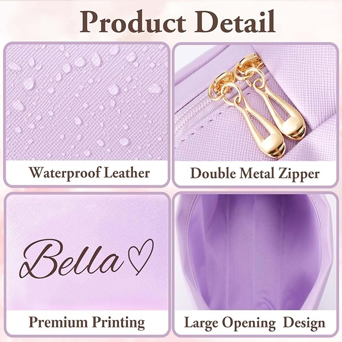 Fincekoom Valentines Day Gifts for Her Teen Girls, Personalized Makeup Bag with Name & Birth Flower, Custom Leather Cosmetic Bags for Women, Customized Travel Toiletry Bag Gifts for Bridesmaid Wedding