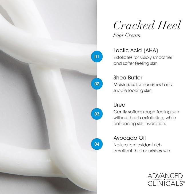 Advanced Clinicals Cracked Heel Foot Cream Moisturizer Skin Care Lotion For Feet W/Shea Butter, Moisturizing Foot/Hand Lotion Helps Heal Cracked Skin, Rough Spots, Calluses, & Dry Skin, 2-Pack