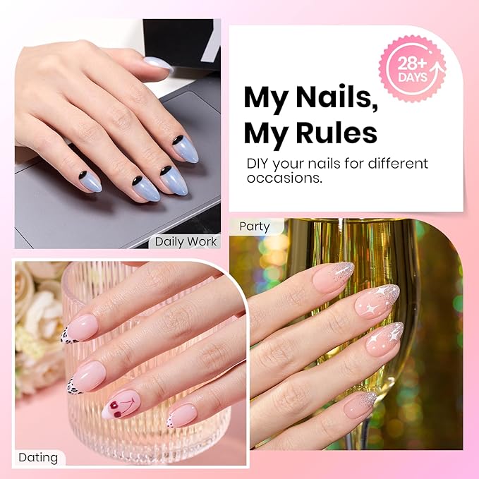 Beetles Gel Nail Tips Curve-EX - Almond Short, 320pcs 16 Sizes, Etch-X Half Matte Full Cover Soft Acrylic False Press on Nail Tips Easy DIY Nail Extension Art Salon for Curved & Natural Nail Beds