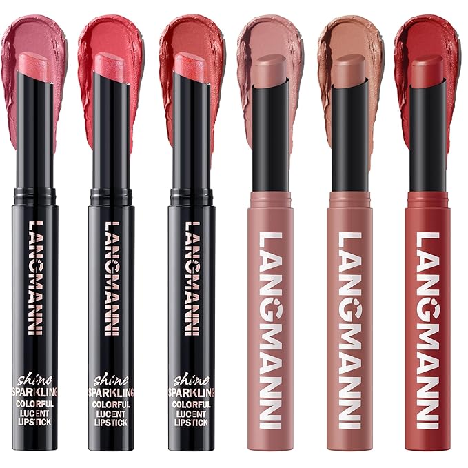 Jolilab 6Pcs Glitter Lip Kit - Velvet Matte & Nude Matte Lipstick + Glitter Lip Gloss/Glitter Lipstick High Pigmented Long-Lasting Waterproof Beauty Cosmetics Gift for Women(SET C)