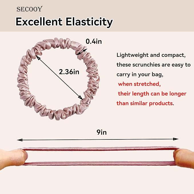 100% Pure Mulberry Silk Scrunchies - 6Pcs Hair Scrunchies for Women | Hair Ties for Thick Hair | Silk Ponytail Holders Hair Care No Damage