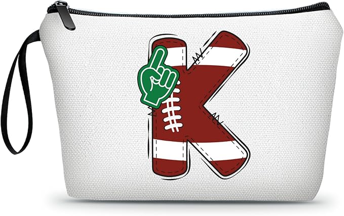 ARIOSEY Football Initial Birthday Graduation Gifts Cosmetic Travel Toiletry Bags Football Accessories Party Favors for Women Girls Daughter Niece Team Coach Friends -K