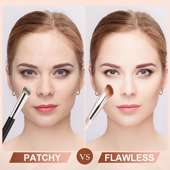 Angled Foundation Brush and Concealer Brush, Makeup Brushes Set for Liquid Foundation, Contour & Concealer, Angled & Blending Brushes to Tap, Blend & Set Flawless Face, Eye, Nose Makeup with Powder